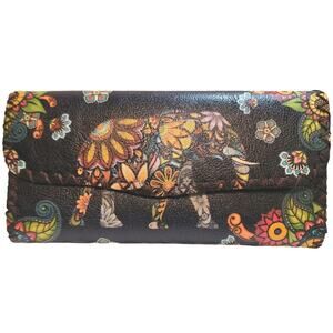 Ole Elephant Floral Womens Envelope Wallet Hand Stitched Faux Leather